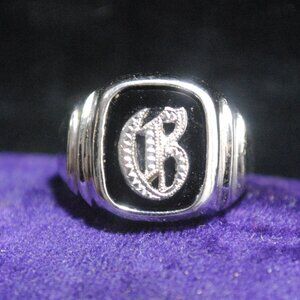 Vintage ESPO Sterling Old English “G” Initial Onyx Ring 5.25"